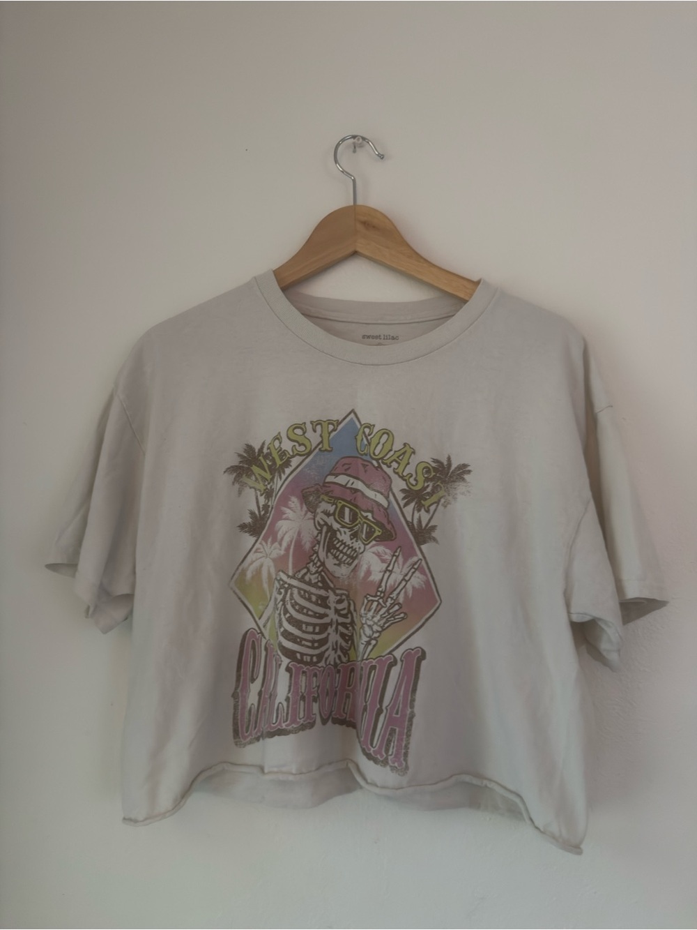 West Coast California Graphic Print Skeleton Cotton White Women Size | L